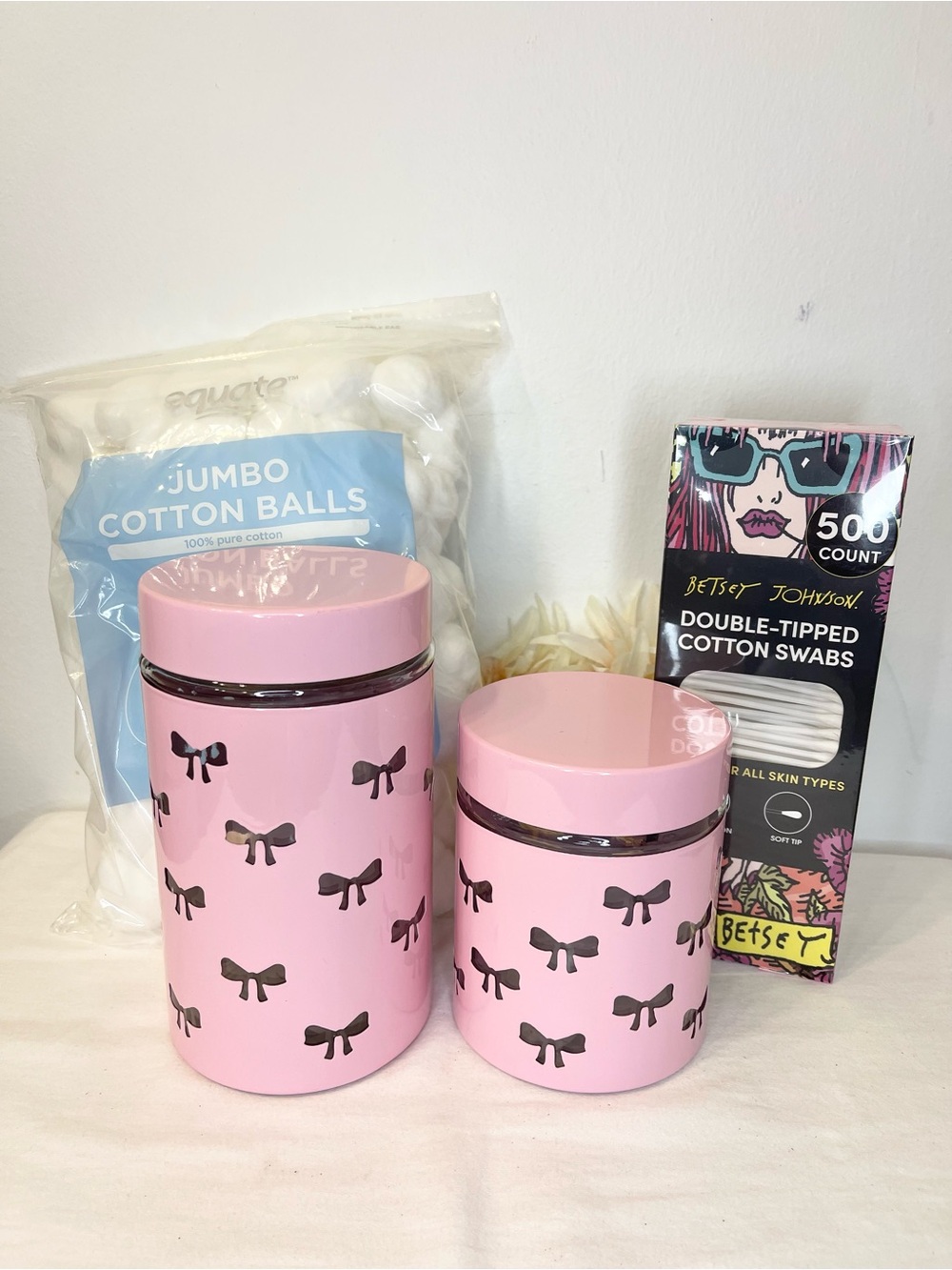 Metal Glass Canister Set with Cotton Balls & Betsey Johnson Swabs